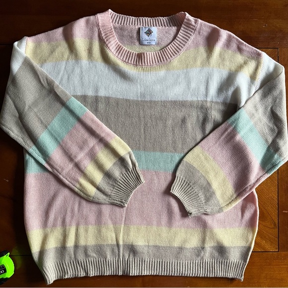 Like Love Pastel Striped Colorblock Lightweight Oversized Sweater Size Small - Picture 11 of 11